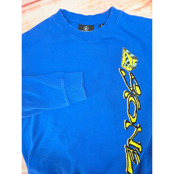 Volcom Stone Classic Fit Blue Sweatshirt L Crew Neck Graphic Surf Style - Picture 4 of 7